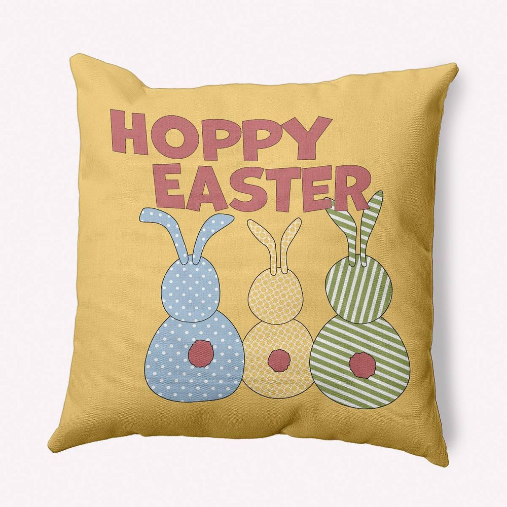 Photos - Pillow 16"x16" Hoppy Easter Square Throw  Yellow - e by design