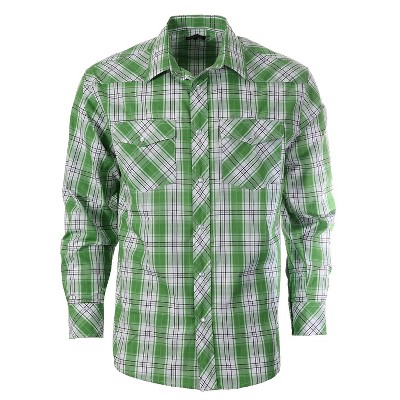 Gioberti Men's Western Plaid Long Sleeve Shirt with Pearl Snap-on