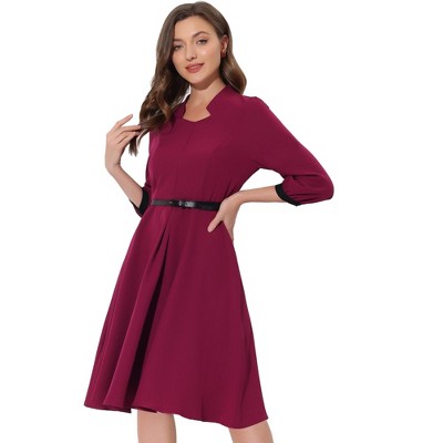 Allegra K Women's A Line Sweetheart Neck 3/4 Sleeve Belt Vintage Cocktail Dresses