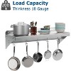 Silver Stainless Steel Metal Wall Mount Utility Shelf with 2 Backsplashes, 5 Hooks, Floating for Kitchen, Bathroom, Restaurant, Laundry - 4 of 4