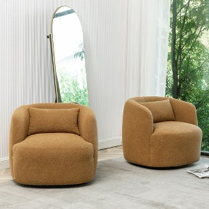 KINWELL 34" Wide Boucle Fabric Upholstered Swivel Armchair (Set of 2) - 1 of 4