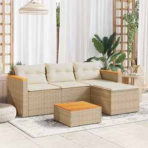 VidaXL 3 Piece Patio Sofa Set with Cushions Beige Poly Rattan - 1 of 4