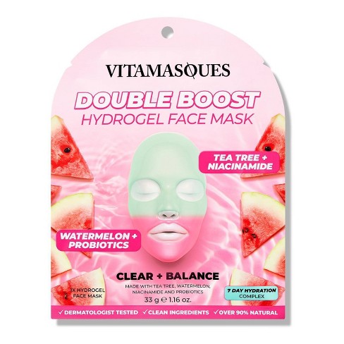 Vitamasques Double Boost Hydrogel Clear + Balance Face Mask - Tea Tree &  Watermelon - 1.16 Fl Oz : Target
