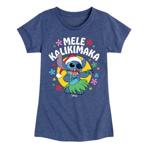 Girls' - Lilo and Stitch - Mele Kalikimaka Hula Stitch Christmas Fitted Short Sleeve Graphic T-Shirt - 1 of 4