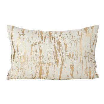 Saro Lifestyle Distressed Metallic Foil Design Cotton Down Filled Throw Pillow, Gold, 14" x 22"