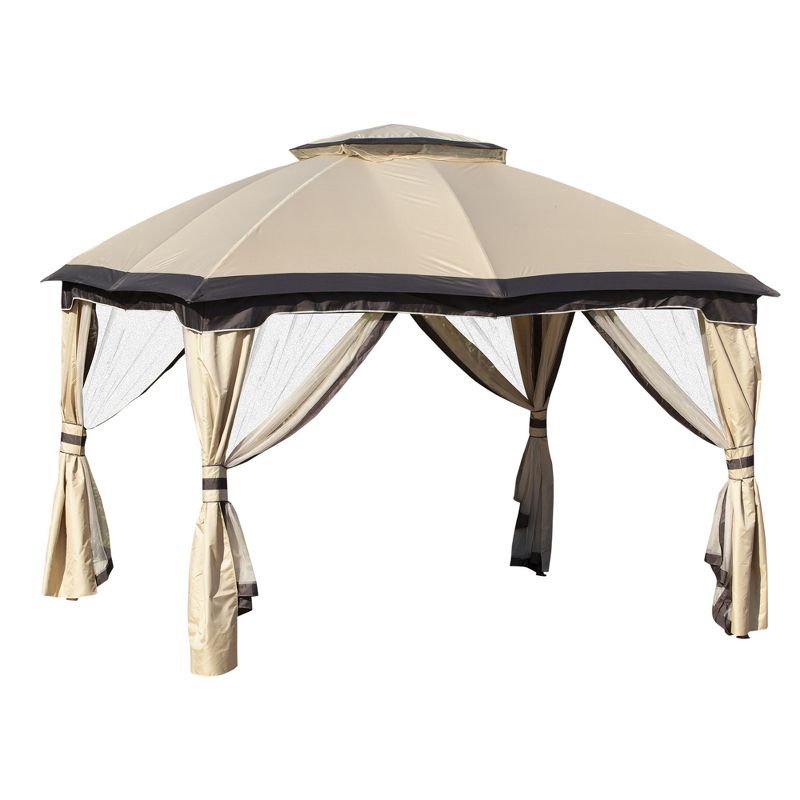 Outsunny 10' x 12' Outdoor Gazebo, Patio Gazebo Canopy Shelter w/ Double Vented Roof, Zippered Mesh Sidewalls, Solid Steel Frame, 4 of 9
