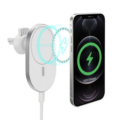 iHome Magnetic Wireless Charging Air Vent Car Mount, 10W, Compatible with MagSafe Cases, White