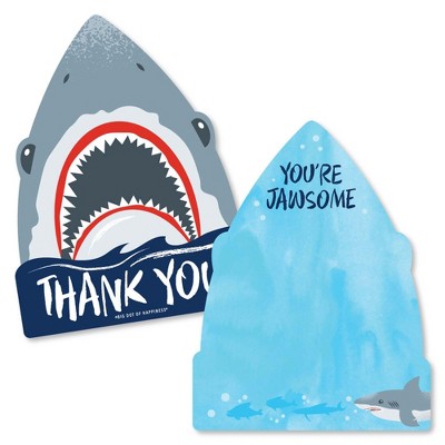 Big Dot of Happiness Shark Zone - Shaped Thank You Cards - Jawsome Shark Week Viewing Party Birthday Party Thank You Cards with Envelopes - Set of 12