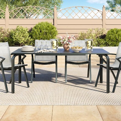 70.9" x 35" Outdoor Dining Table - 8-Person Aluminum Patio Table with Slatted Top & Umbrella Hole, All-Weather Black