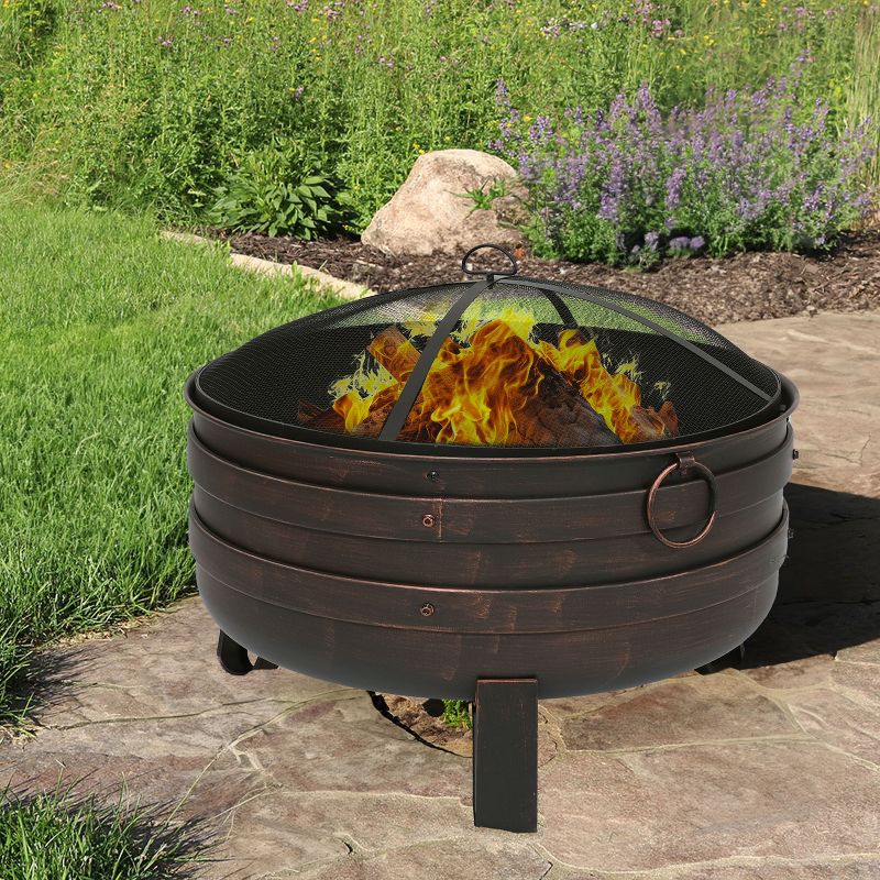Sunnydaze Heavy-Duty Steel Cauldron Fire Pit with Spark Screen and PVC Protective Cover - 28.5-Inch Round - Brushed Bronze, 2 of 8