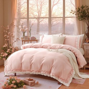 Cozy Cotton Comforter Set with Pillowcases – 100% Cotton Bedding with Double Ruffle Edge, Fluffy Lightweight All Season - 1 of 4