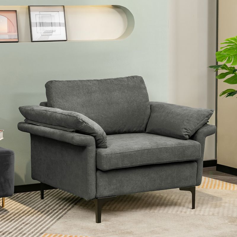 Costway Modern Linen Fabric Accent Armchair Upholstered Single Sofa w/ Metal Legs Grey, 2 of 10