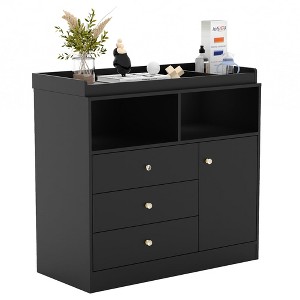 Nursery Dresser with Changing Table Top - Tall Wooden Diaper Changing Station with 2 Open Shelves, 3 Drawers, and 1 Cabinet - 1 of 4