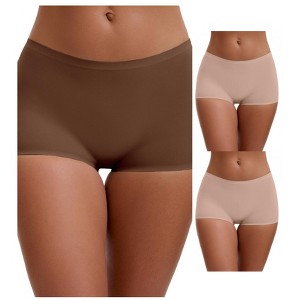 INSPIRE CHIC Women's High Waist Seamless Boyshorts Elastic Waistband Ice Silk Breathable Shorts 3 Packs - 1 of 4