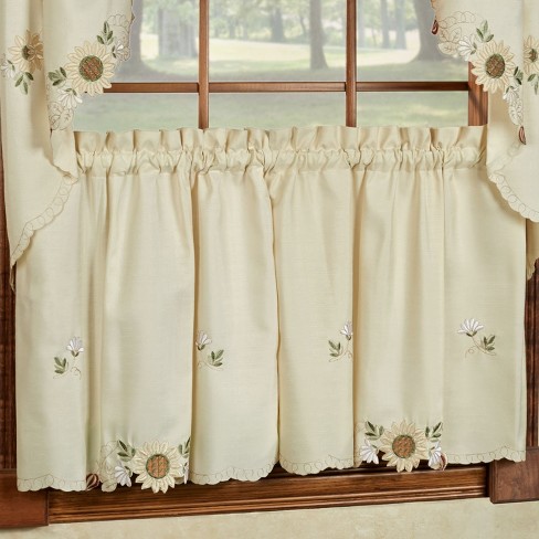 Sweet Home Collection Sunflower Cream Embroidered Kitchen Curtains 24 Tier Pair Target