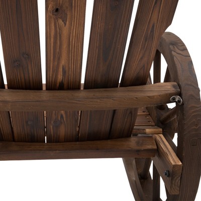 Burnt Wood Adirondack Rocking Chair with Wagon Wheel Armrests