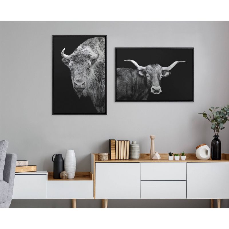 Kate &#38; Laurel All Things Decor 23&#34;x33&#34; Sylvie American Bison Buffalo Yellowstone Wildlife Animal BW Framed Metallic Canvas Wall Art by Xyo, 3 of 6