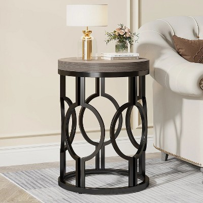 Hommoo Round End Table with Metal Hollow Frame