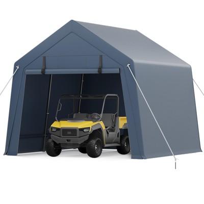 Outdoor Storage Shed, Portable Carport w/Roll-up Ventilated Zipper Door&Windows,Heavy Duty Waterproof Tarp,Storage Sheds for Motorcycle,Bike,Firewood