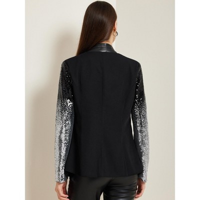 Allegra K Women's Shiny Sequin Long Sleeves Sparkle Casual Blazer Jacket Black Large — фото 3