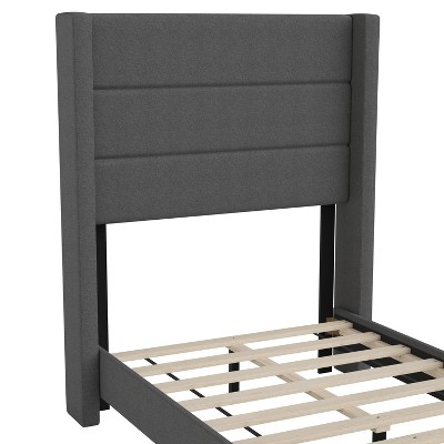 Twin Wood Frame Bed with Tufted Linen Upholstered Headboard
