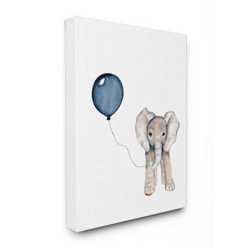 16"x1.5"x20" Baby Elephant with Blue Balloon Stretched Canvas Kids' Wall Art - Stupell Industries