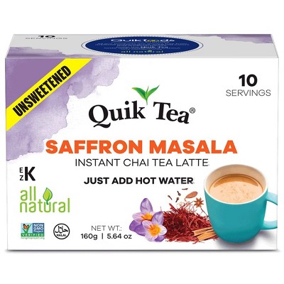 QuikTea Saffron Masala Chai Tea Latte - 10 Count Single Box - Non GMO All Natural Wellness Comfort Tea (Unsweetened)