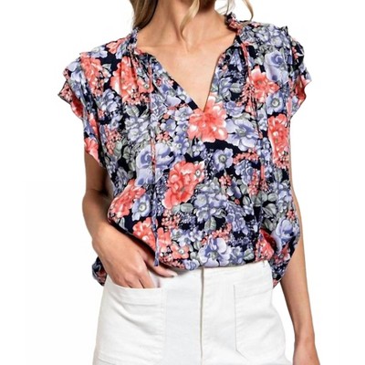Women's DRAWSTRING FLORAL TOP - ee:some