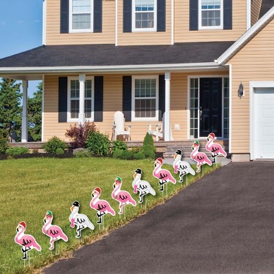 Pink and White Flamingo Christmas Lawn Decorations Set