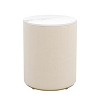 Vynxaria 2-Set Beige Upholstered Nightstand with 3 Drawers Round Bedside Table Metal Handles Marbling Stickers Top - 3 of 4