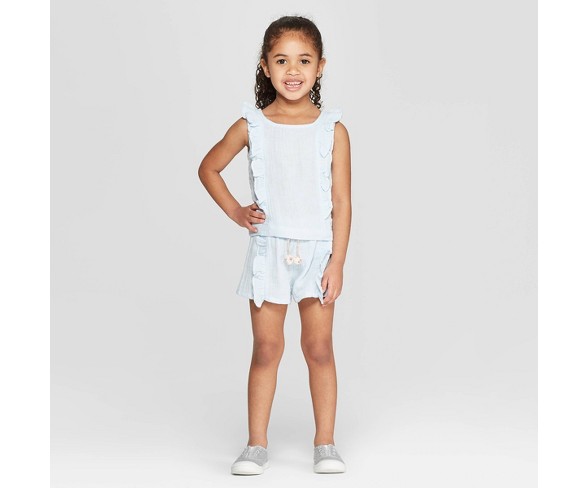 Mila & Emma Toddler Girls' 2pc Sleeveless T-Shirt and Shorts Set - Blue 12M