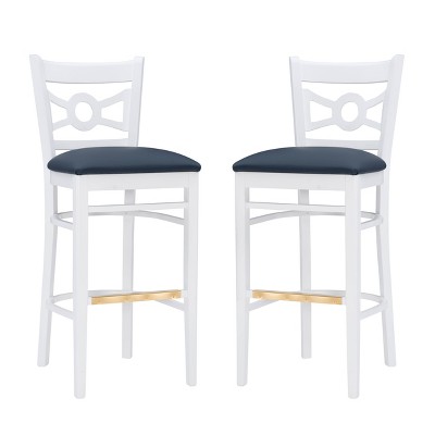 Set of 2 Teresa Upholstered Barstools White Navy - Linon