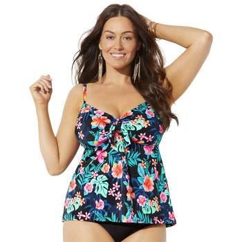 Swimsuits For All Women's Plus Size Side Tie Blouson Tankini Top, 8 -  Palmtastic : Target