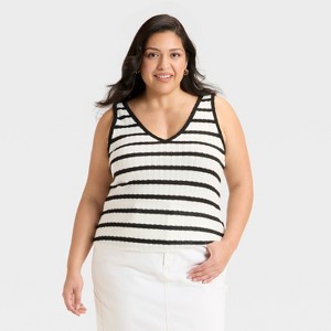 Women's Knit Openwork Tank Top - Universal Thread™ Black/White Striped - 1 of 3