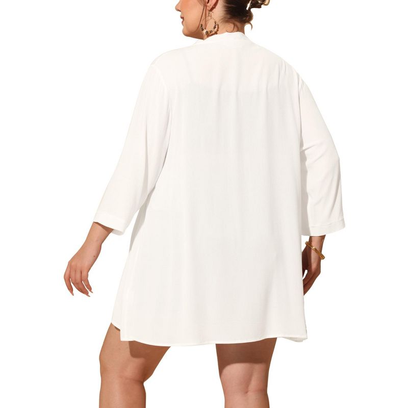 Agnes Orinda Women's Plus Size 3/4 Sleeve Lace Panel High-Low Hem Trendy Beach Cardigans, 4 of 6