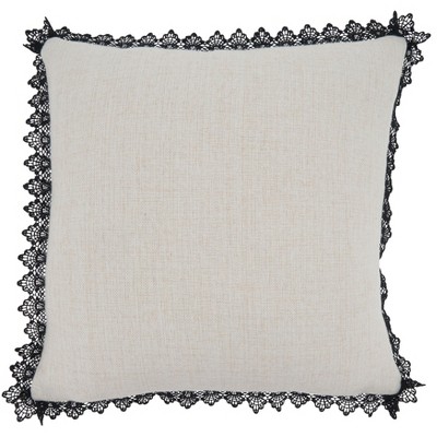 Natural Embroidered Trick-Or-Treat Square Throw Pillow