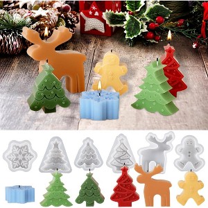 JDICTION 6 Pcs 3D Christmas Silicone Molds - Snowflakes, Elk, Snowman for Candle, Epoxy Resin, Soap, Cake - 1 of 4