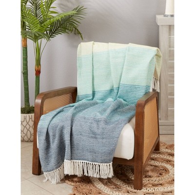 50"x60" Blue and White Cotton Color Block Throw Blanket