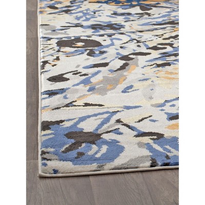 Blue Floral Synthetic 9' x 12' Stain-Resistant Area Rug
