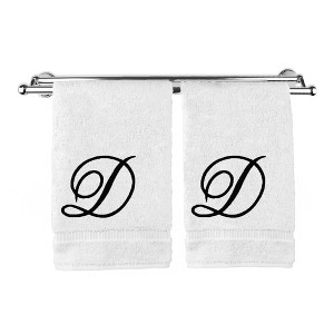 BC BARE COTTON Monogrammed Hand Towel, 100% Turkish Cotton - Set of 2 - White - Black Script - 1 of 4