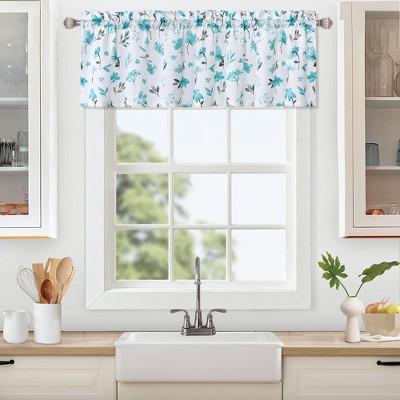 Farmhouse Watercolor Floral Flower Leaf Design Kitchen Curtains for Cafe Bathroom