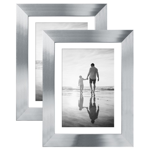 Americanflat Picture Frame In Silver Mdf / Polished Glass With Easel Stand  & Horizontal And Vertical Formats - 5 X 7 - Pack Of 2 : Target
