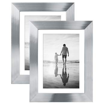 Americanflat Picture Frame in Silver MDF / Polished Glass with Easel Stand & Horizontal and Vertical Formats - 5" x 7" - Pack of 2