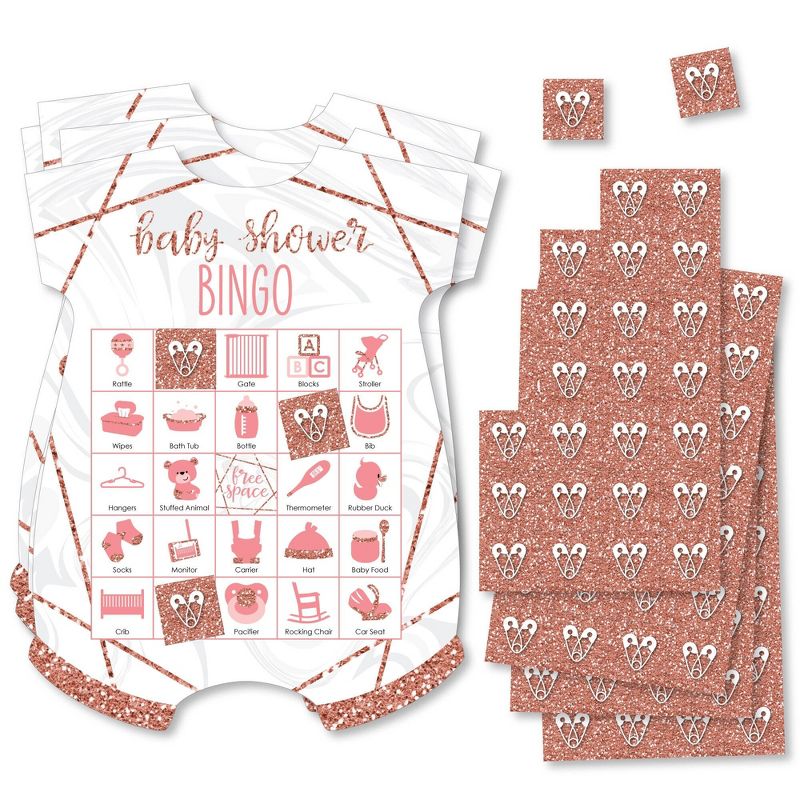 Big Dot of Happiness It’s Twin Girls - Picture Bingo Cards and Markers - Pink and Rose Gold Twins Baby Shower Shaped Bingo Game - Set of 18, 1 of 6