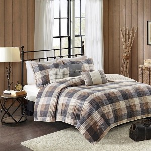 Sapphtopaz Bedding Comforter Set Quilt Set Cabin Farmhouse Style Classic Plaid Pattern Herringbone Quilt Set 6 Piece - 1 of 4