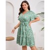 YESFASHION Women Plus Size V Neck Wrap Dress High Waisted Short Sleeves Casual Summer Midi Dress with Belt - 4 of 4