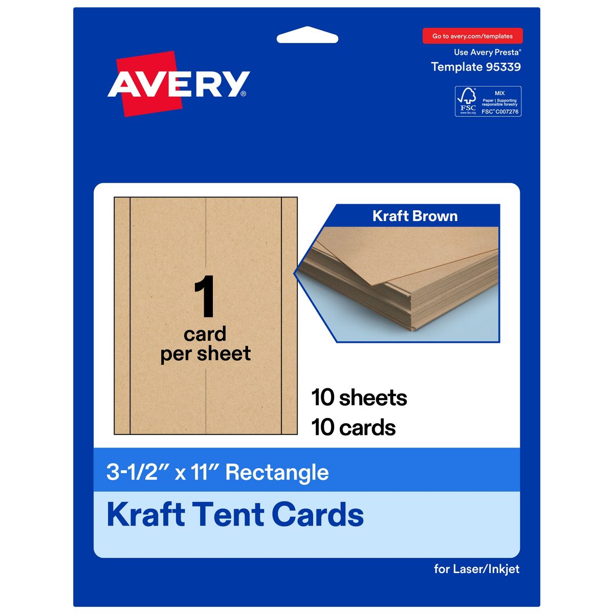 Avery Kraft Brown Tent Cards, 3-1/2" x 11" Rectangle