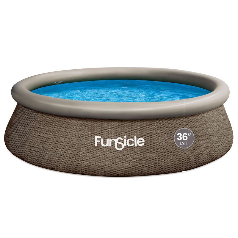 Funsicle QuickSet Round Inflatable Ring Top Outdoor Above Ground Swimming Pool Set with Pump and Cartridge Filter, Brown Triple Basketweave, 6 of 8