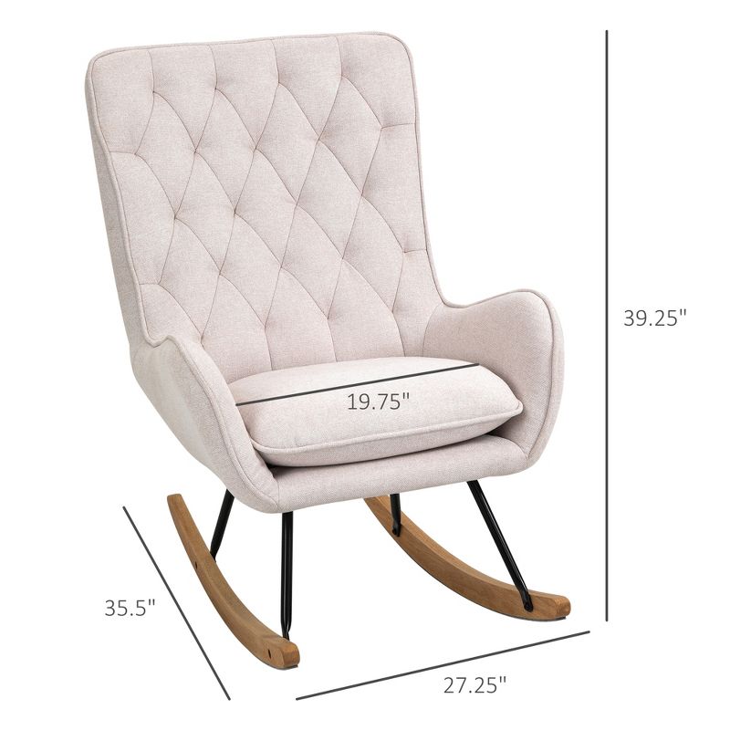 HomCom Mid-Century Tufted Wingback Fabric Rocking Chair, 5 of 8