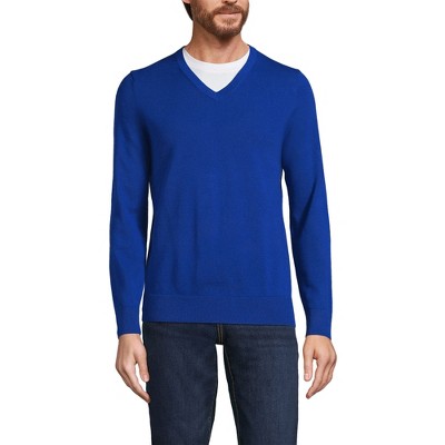 Lands' End Men's Fine Gauge Cotton V Neck Sweater